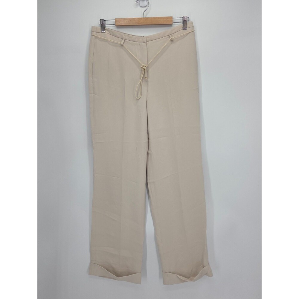 New Giorgio Armani 100% Silk Wide Leg Trouser Pants Beige IT 44 US 8 Made Italy